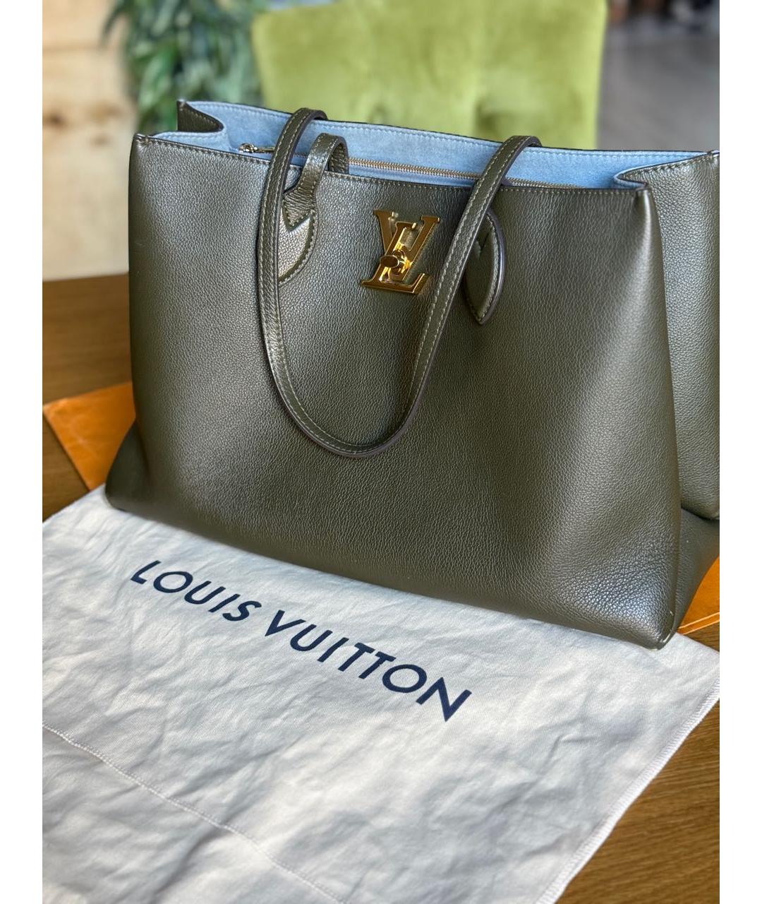 LOUIS VUITTON Хаки кожаная сумка тоут, фото 8