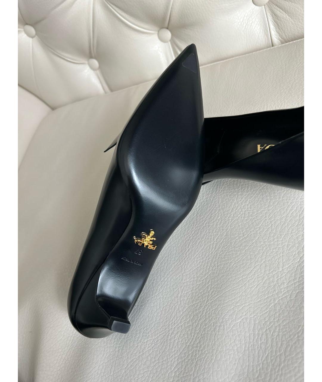 PRADA Черные кожаные лодочки на низком каблуке, фото 7