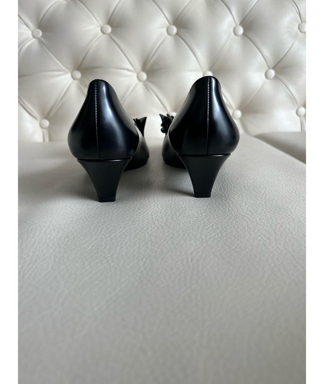 PRADA Черные кожаные лодочки на низком каблуке, фото 4