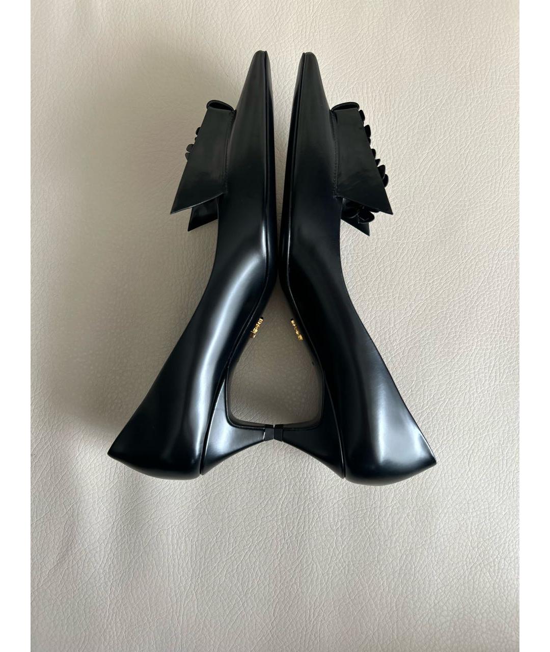PRADA Черные кожаные лодочки на низком каблуке, фото 8
