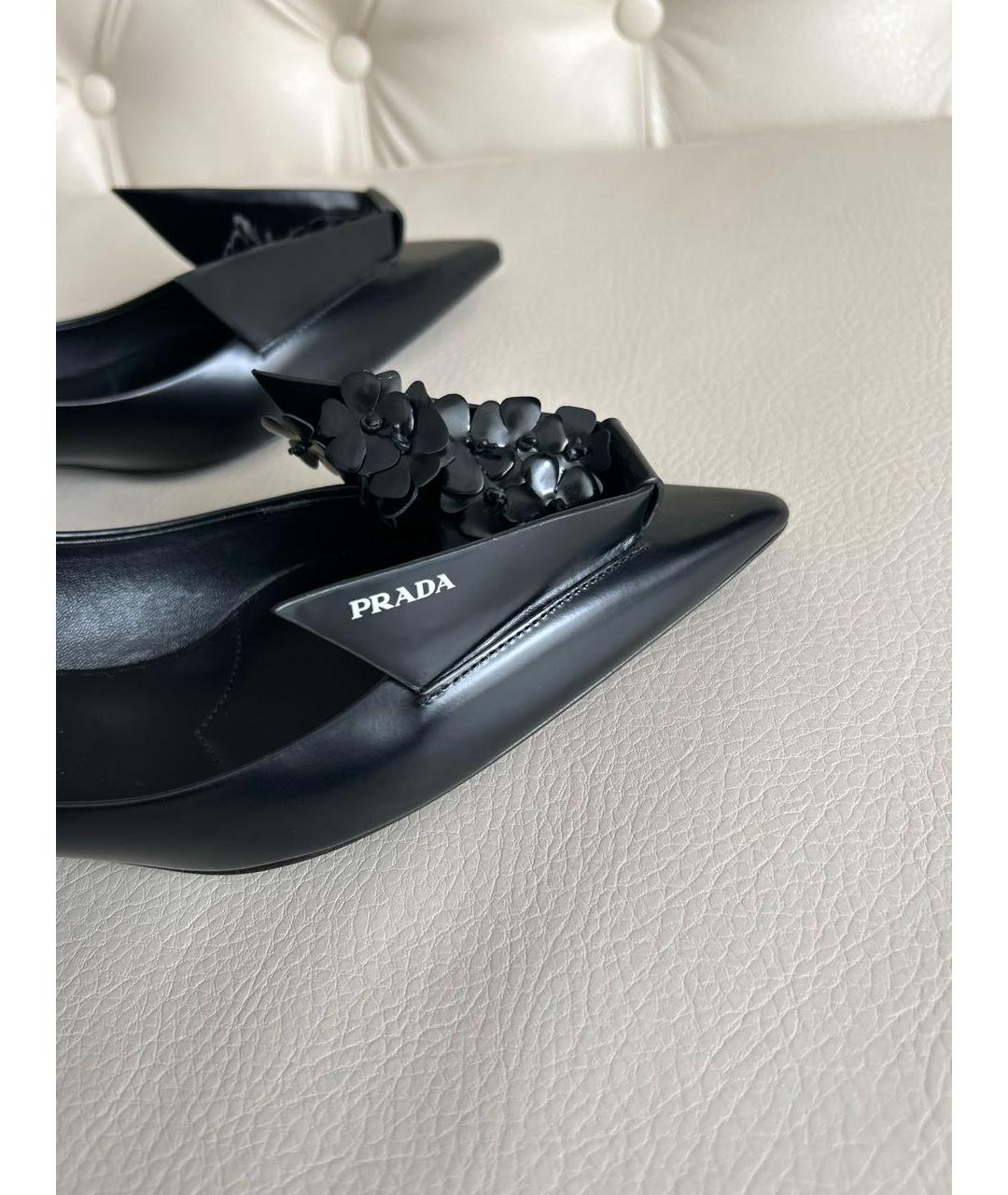PRADA Черные кожаные лодочки на низком каблуке, фото 5