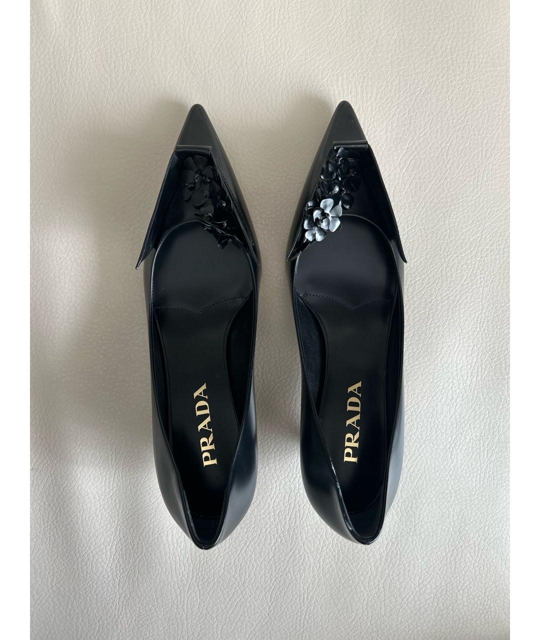 PRADA Черные кожаные лодочки на низком каблуке, фото 3