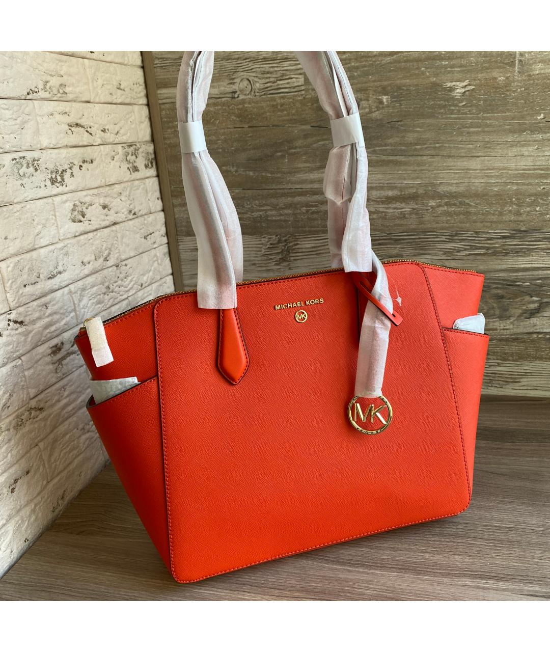 MICHAEL KORS Оранжевая кожаная сумка тоут, фото 9