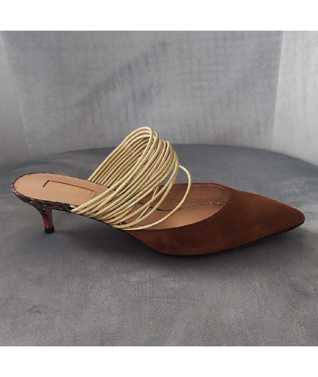 AQUAZZURA Коричневые замшевые мюли, фото 5