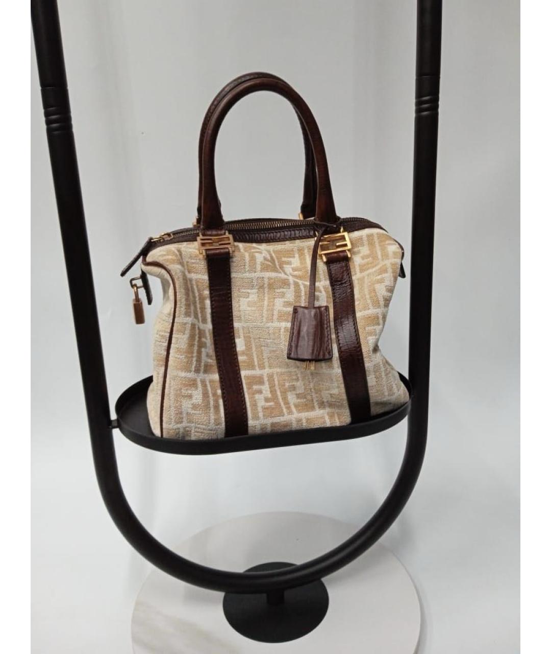 FENDI Бежевая тканевая сумка тоут, фото 2