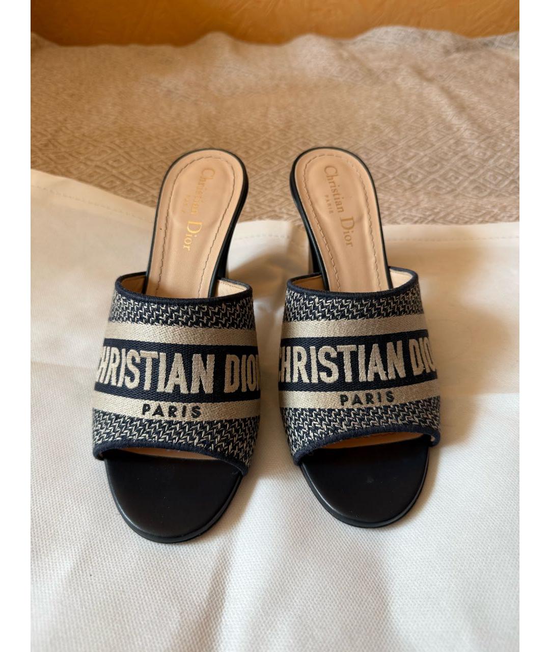 CHRISTIAN DIOR Темно-синие текстильные мюли, фото 2