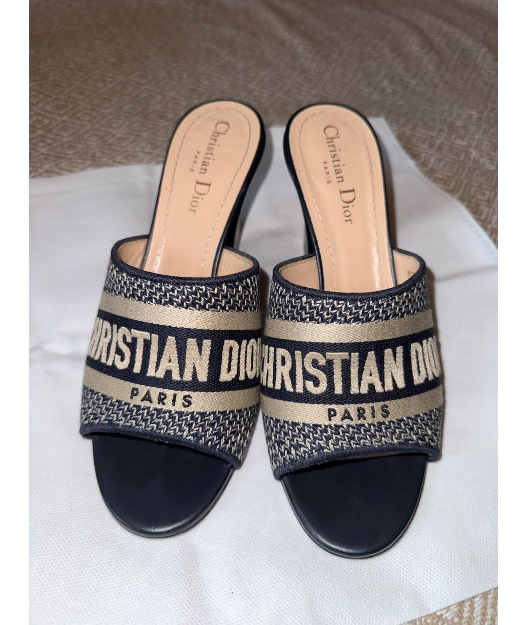 CHRISTIAN DIOR Темно-синие текстильные мюли, фото 6