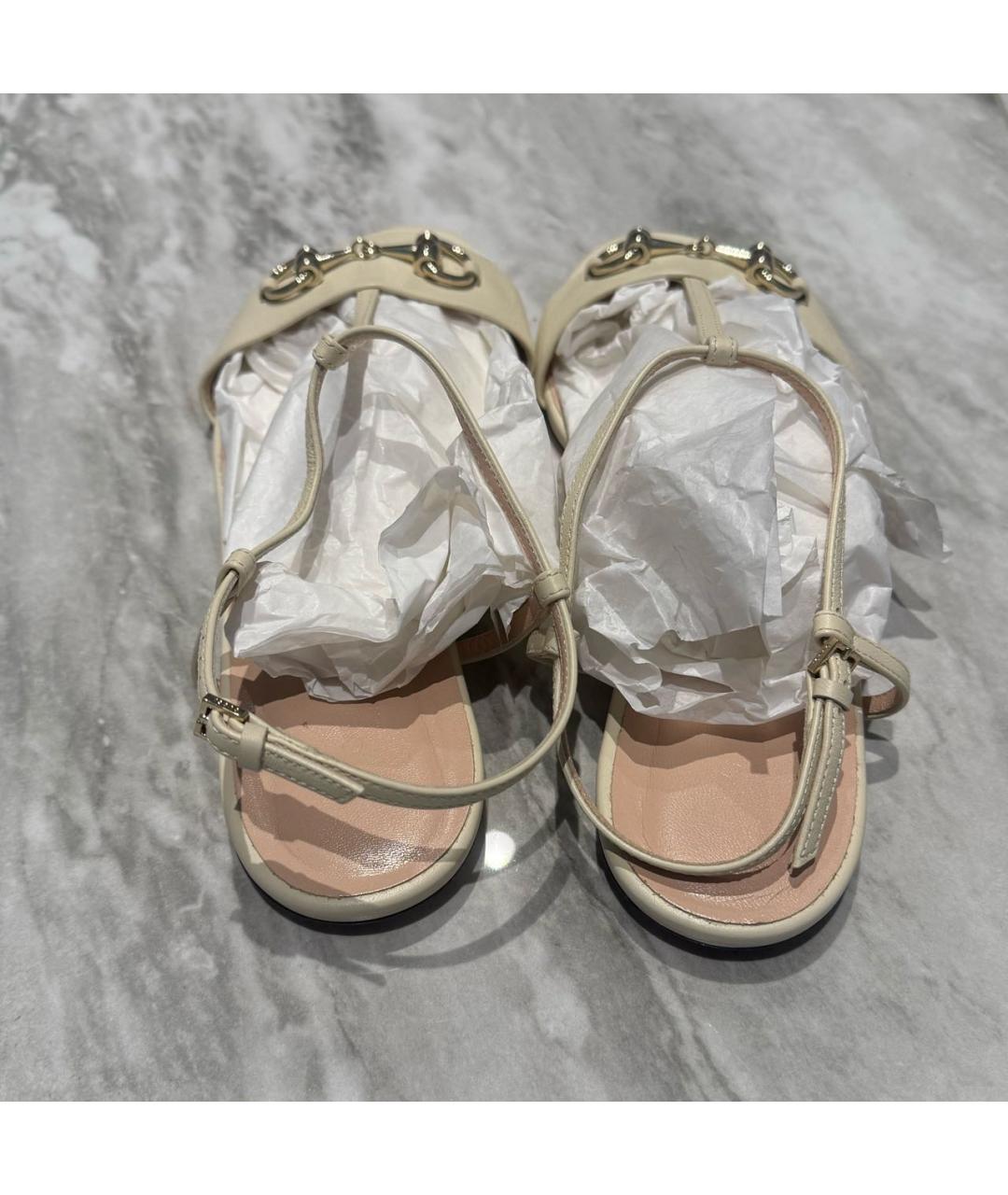 GUCCI Бежевые кожаные сандалии, фото 3