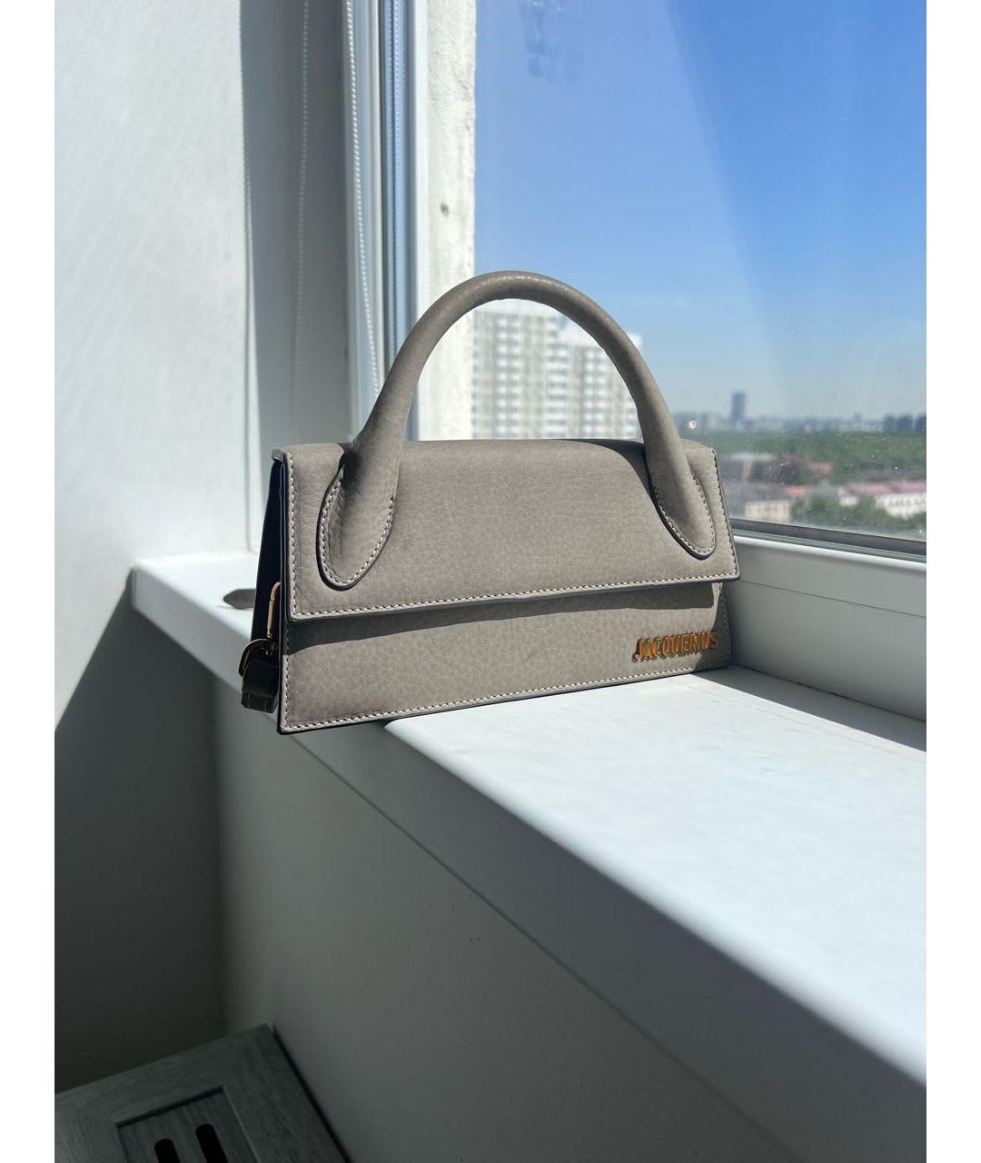JACQUEMUS Серая кожаная сумка с короткими ручками, фото 2