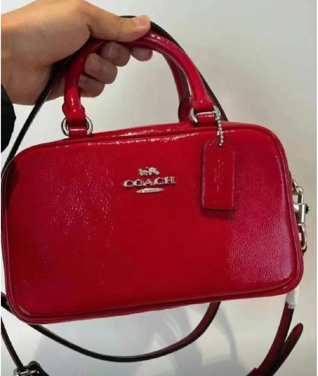 COACH Красная сумка с короткими ручками из лакированной кожи, фото 3