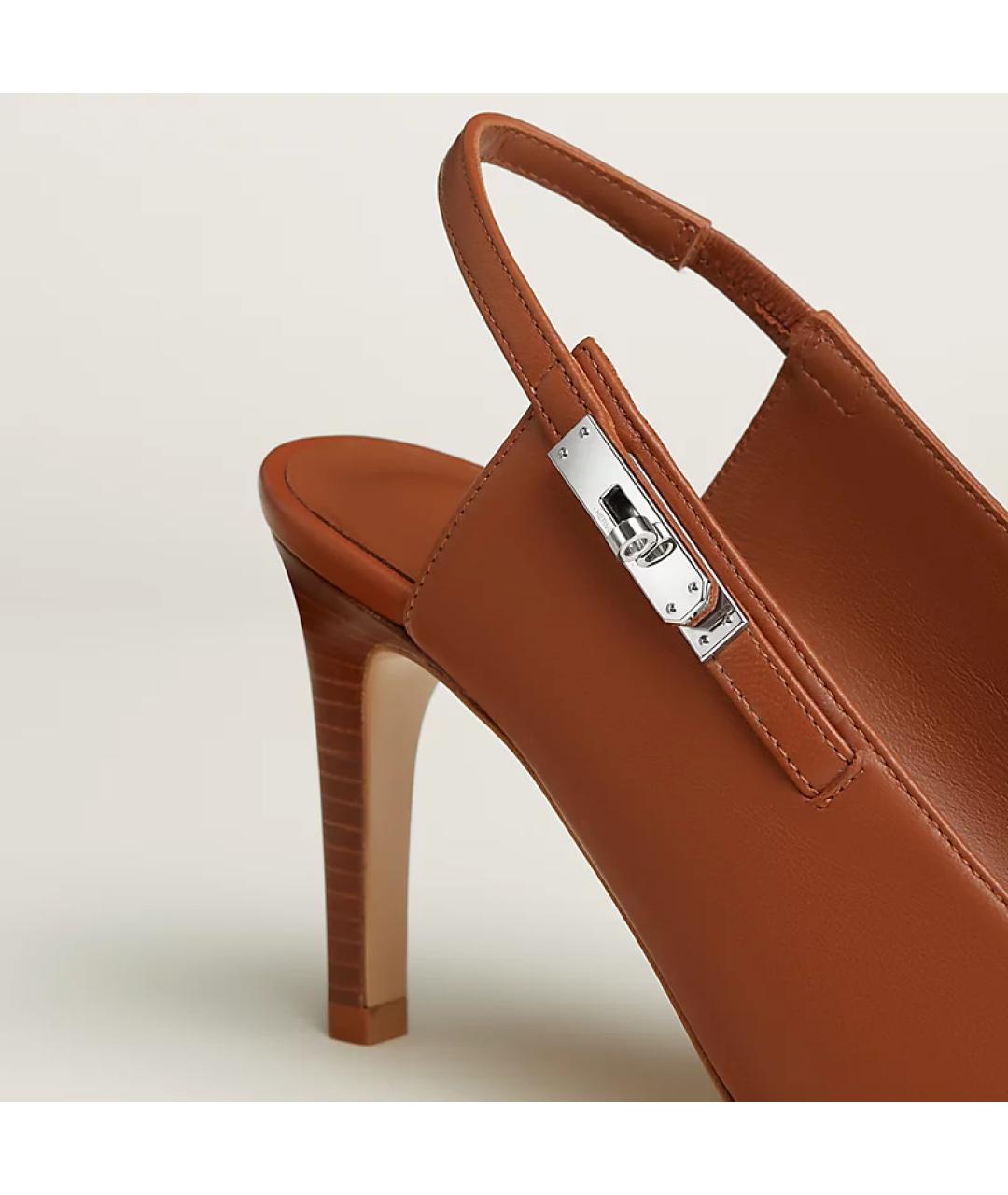 HERMES Коричневые кожаные лодочки на низком каблуке, фото 3