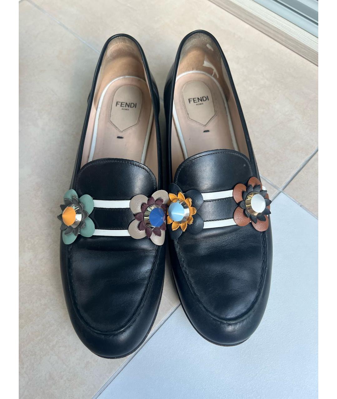 FENDI Черные кожаные лоферы, фото 2