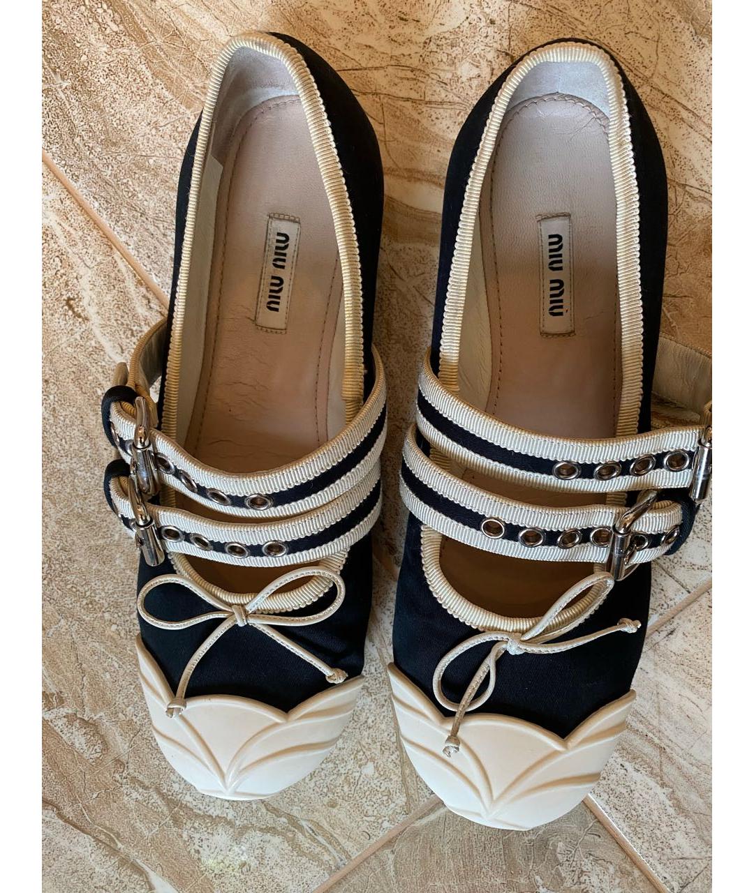 MIU MIU Черные текстильные балетки, фото 2
