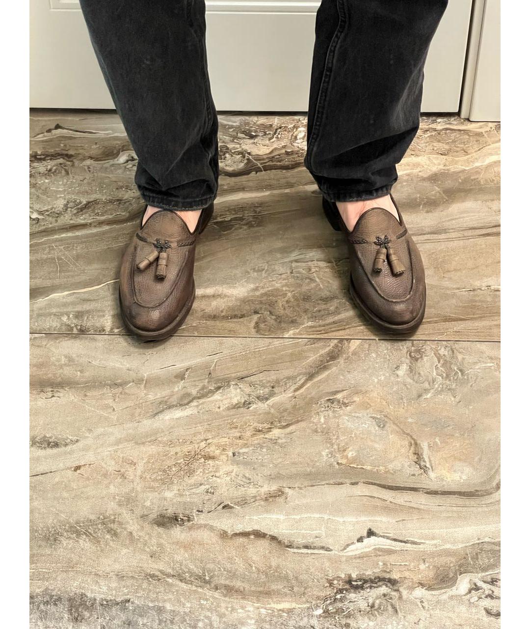 SANTONI Коричневые кожаные лоферы, фото 3