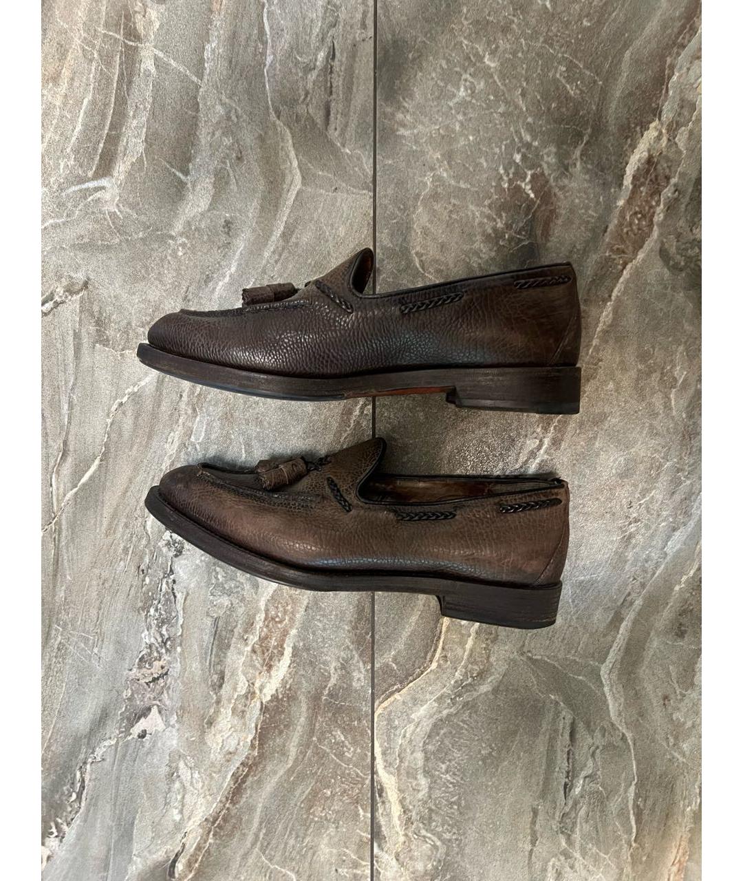 SANTONI Коричневые кожаные лоферы, фото 2