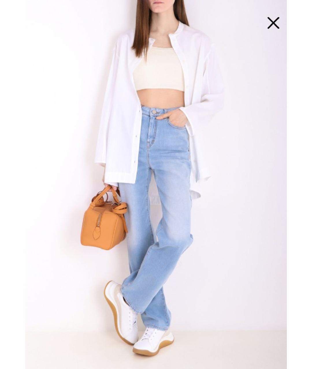MAX MARA STUDIO Голубые хлопко-эластановые прямые джинсы, фото 7