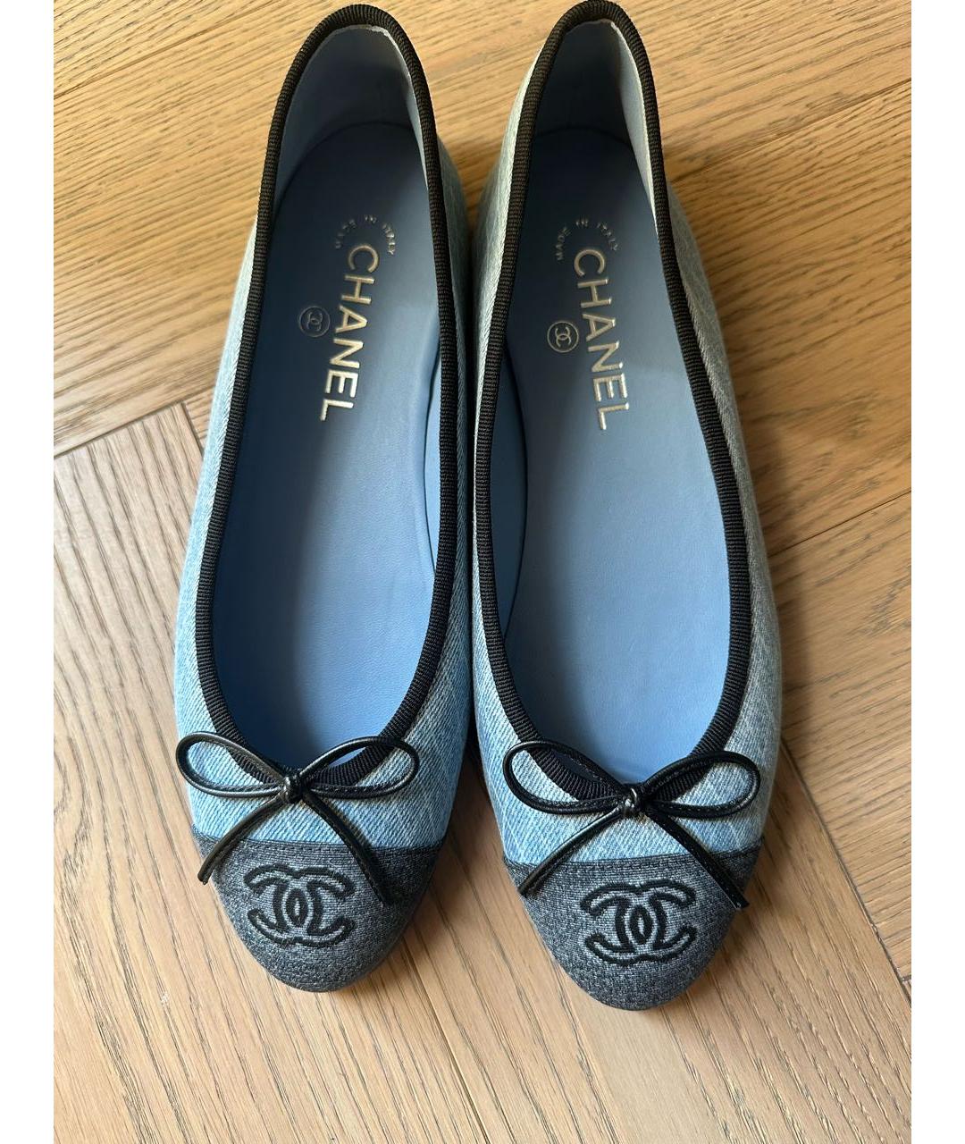 CHANEL Голубые текстильные балетки, фото 6