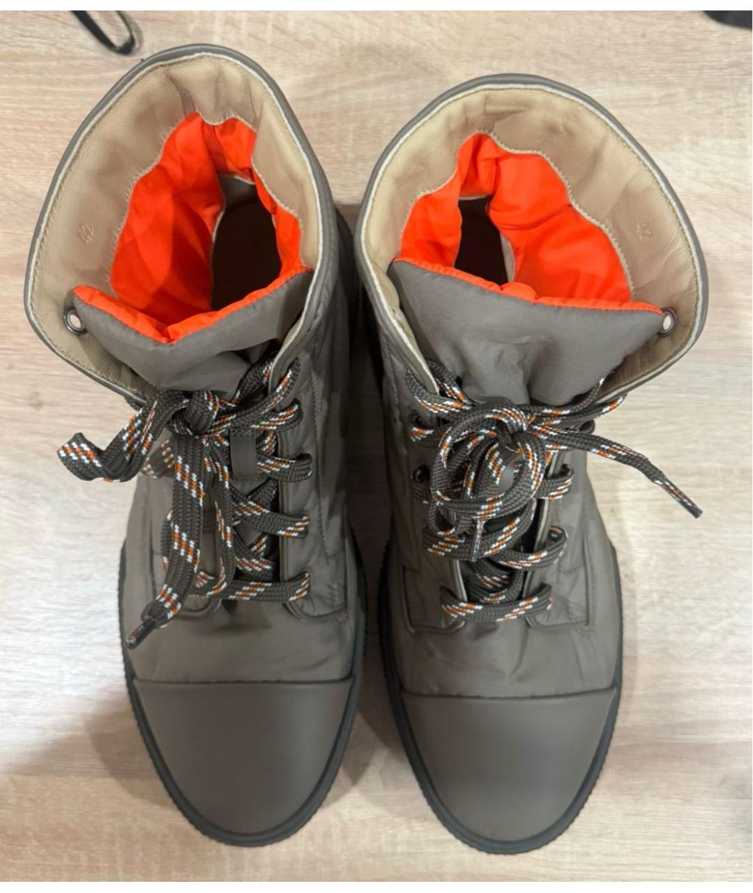 HERMES Хаки кожаные высокие ботинки, фото 3