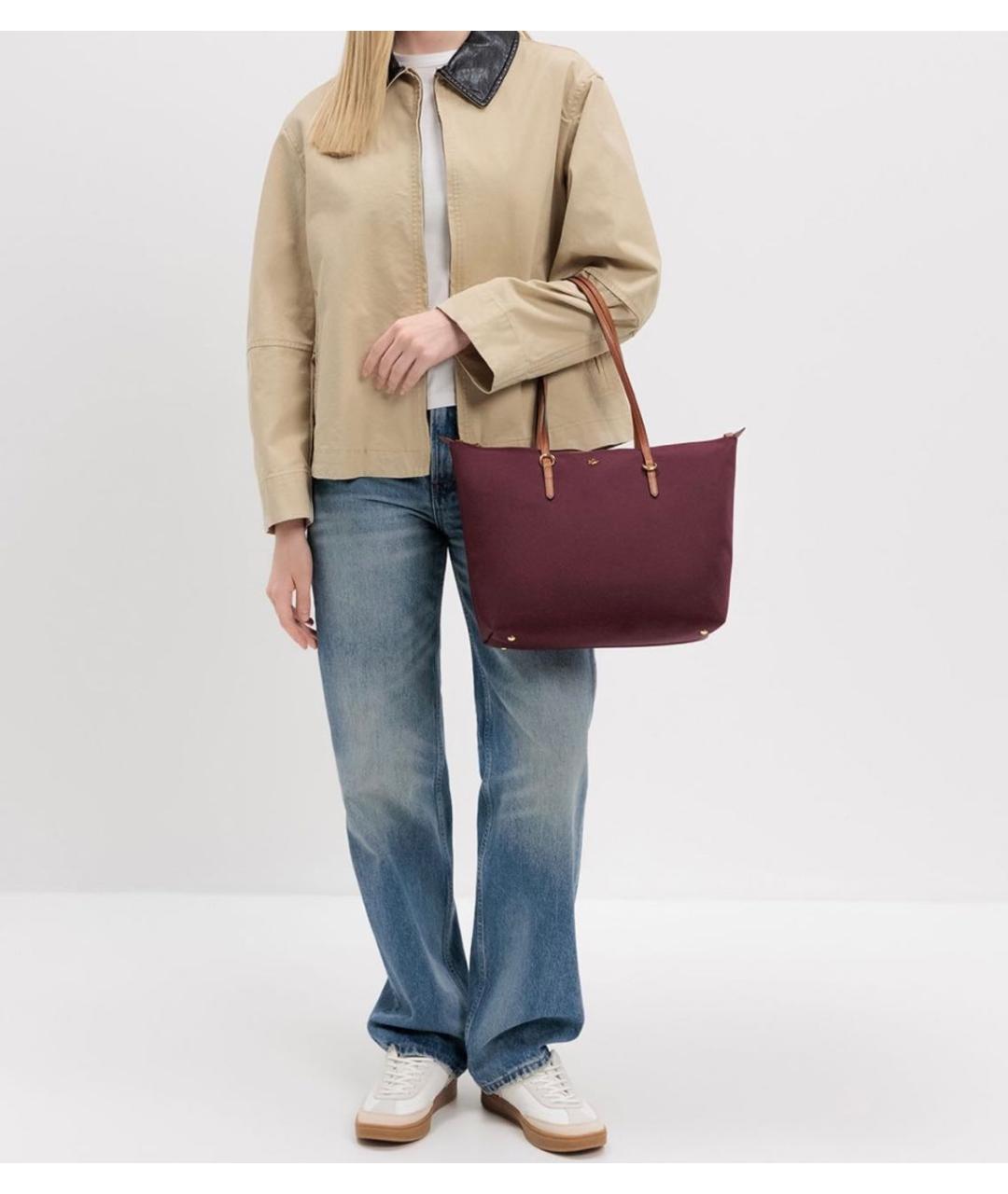 RALPH LAUREN Бордовая тканевая сумка тоут, фото 5