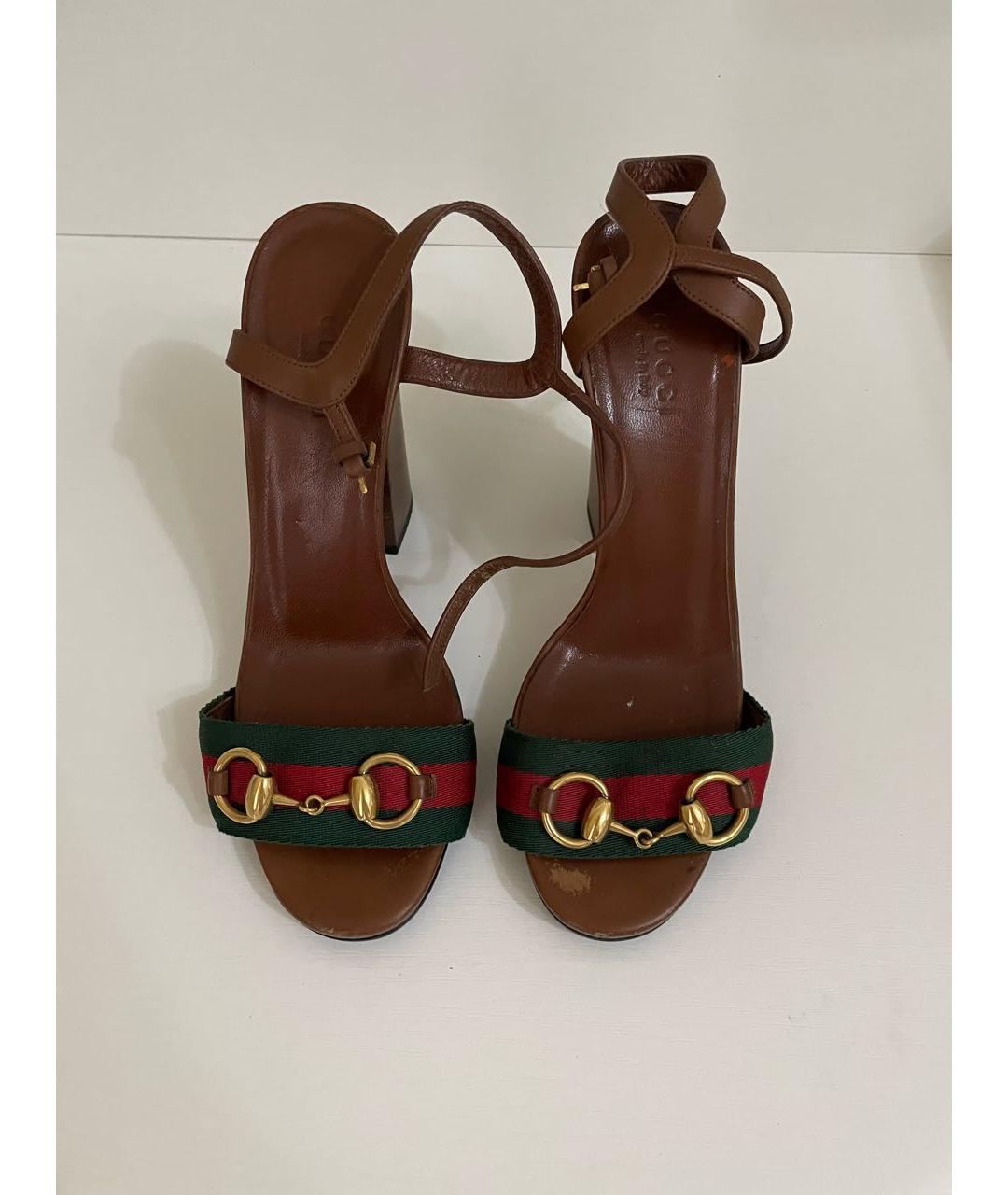 GUCCI Коричневые кожаные босоножки, фото 2