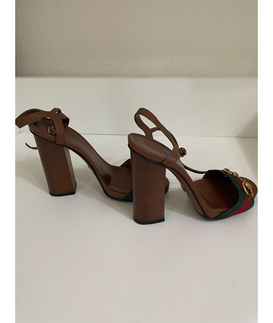 GUCCI Коричневые кожаные босоножки, фото 3