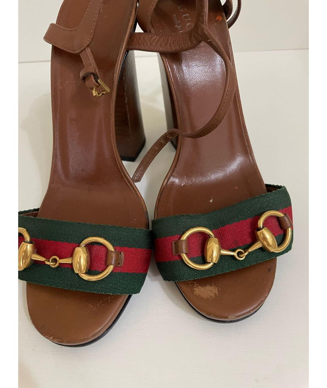 GUCCI Коричневые кожаные босоножки, фото 5
