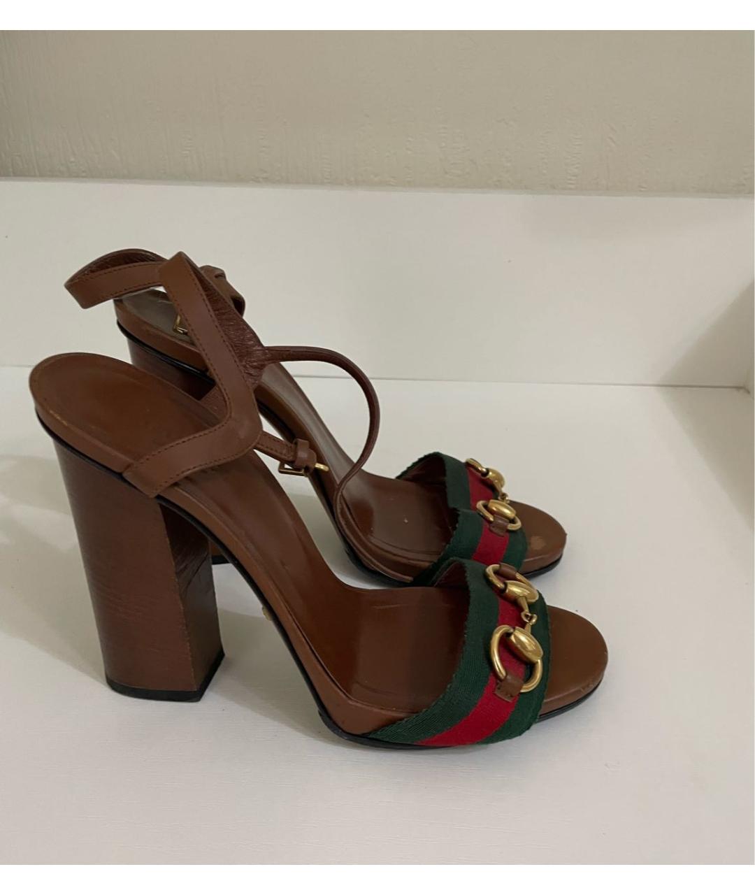 GUCCI Коричневые кожаные босоножки, фото 7