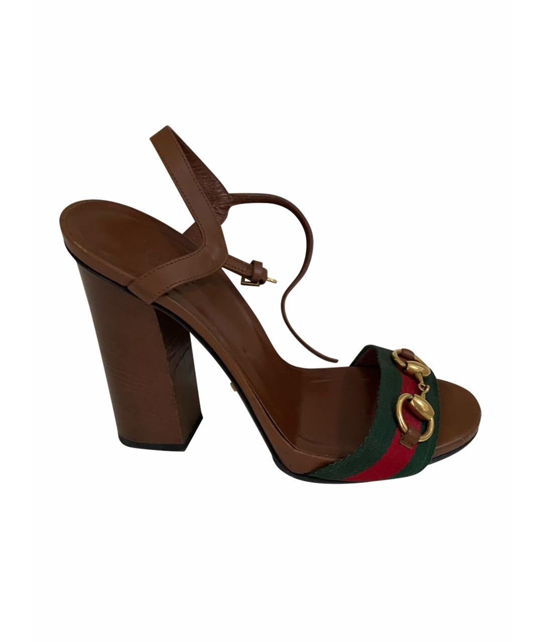 GUCCI Коричневые кожаные босоножки, фото 1