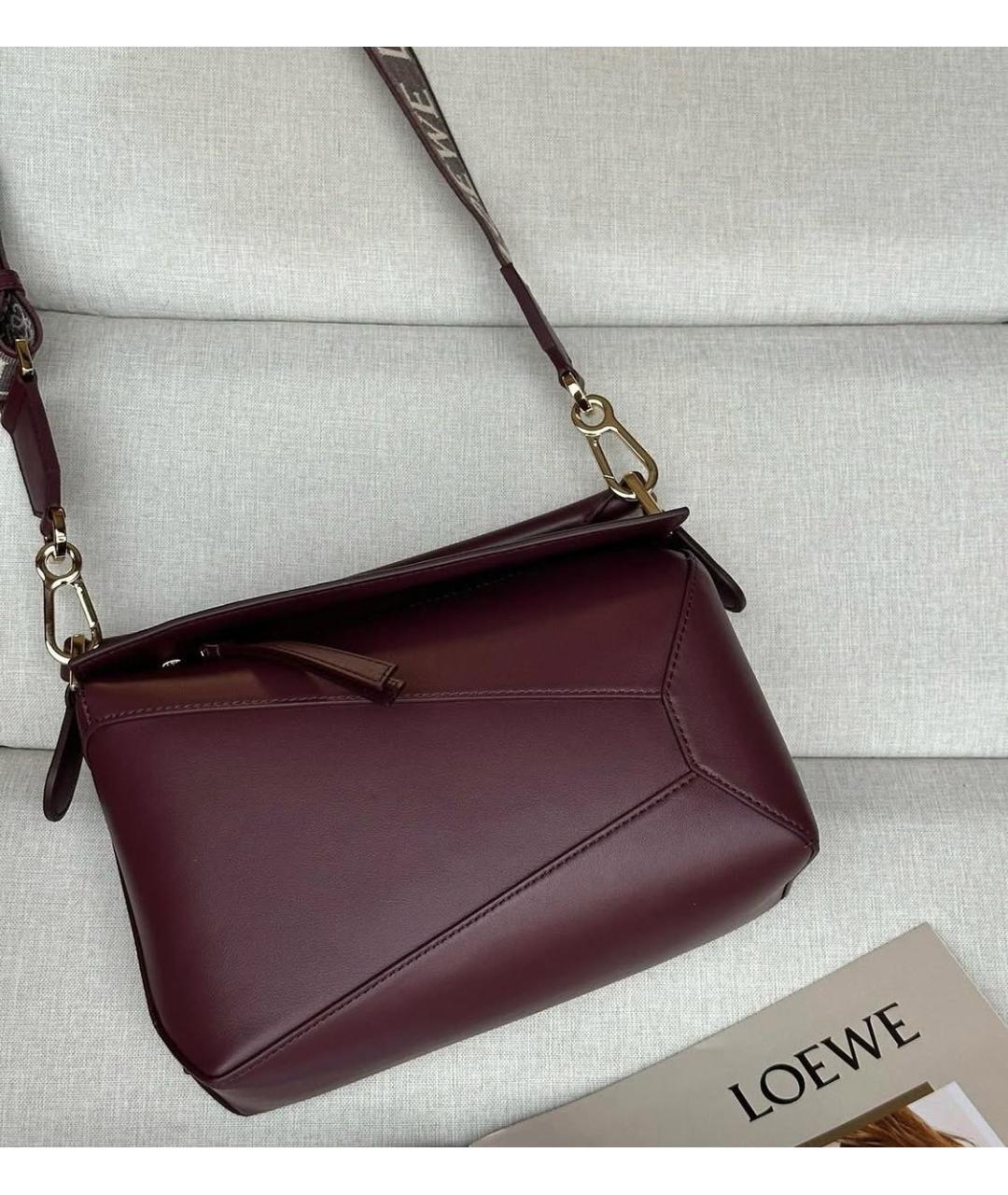 LOEWE Бордовая кожаная сумка с короткими ручками, фото 4