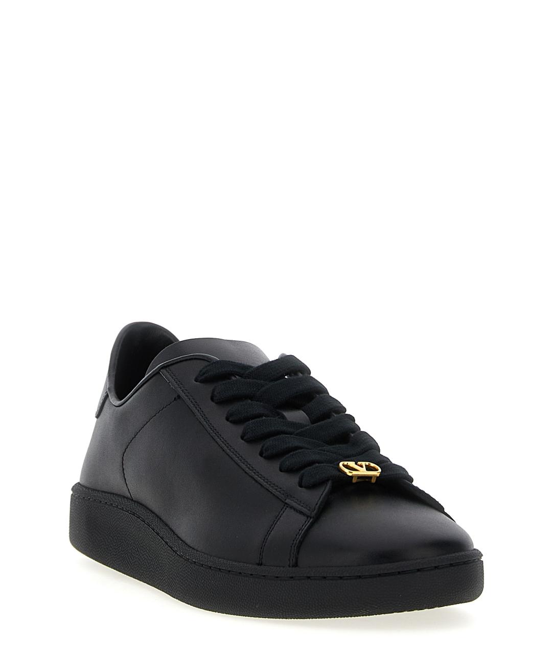 VALENTINO Черные кожаные низкие кроссовки / кеды, фото 2