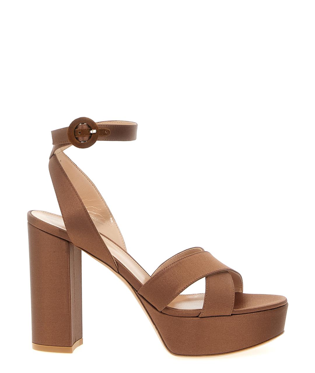 GIANVITO ROSSI Коричневые текстильные босоножки, фото 1