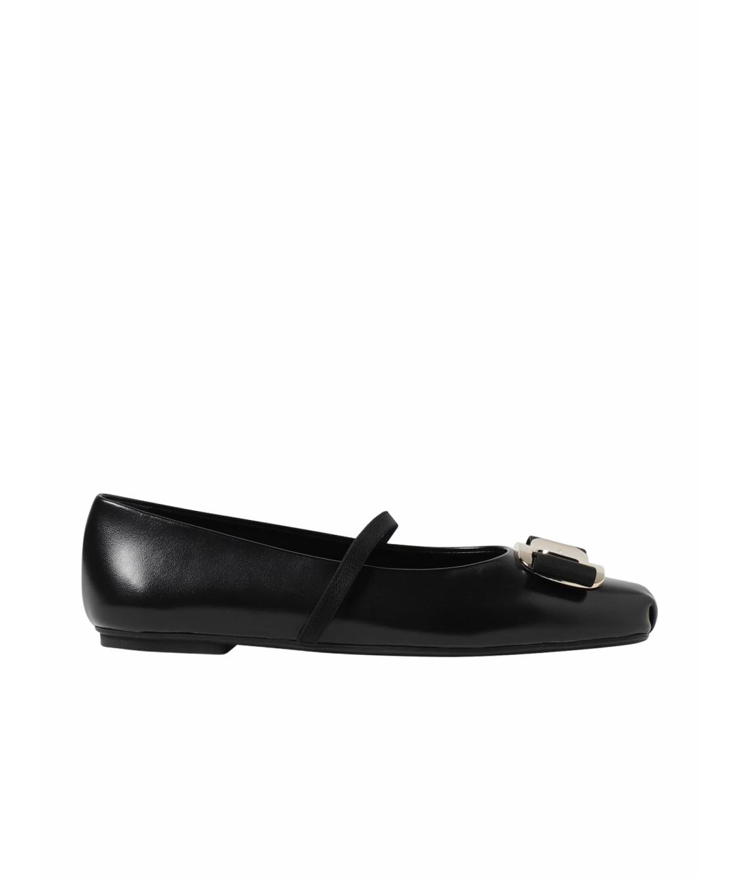 FERRAGAMO Черные кожаные балетки, фото 1