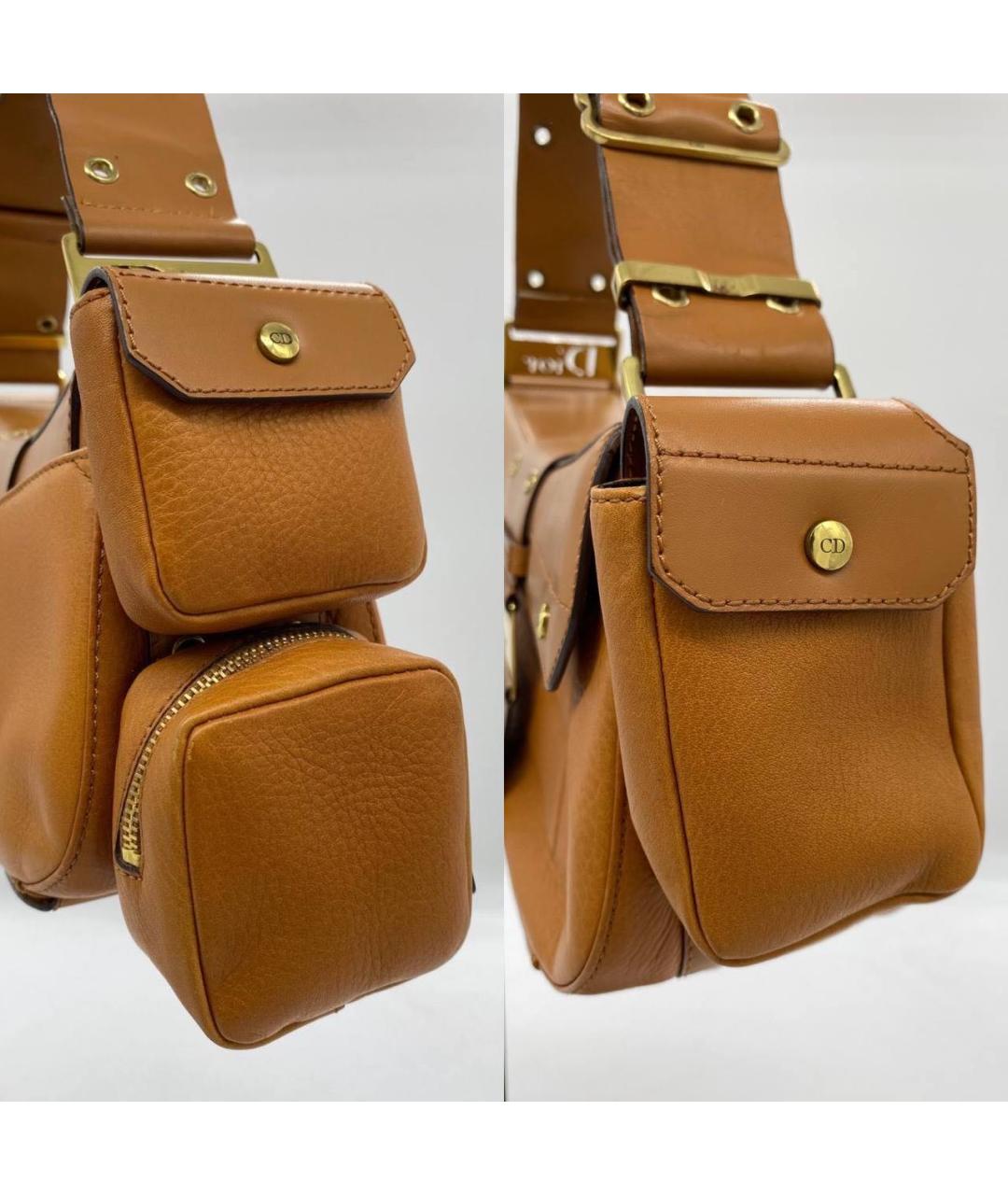 CHRISTIAN DIOR Коричневая кожаная сумка с короткими ручками, фото 4