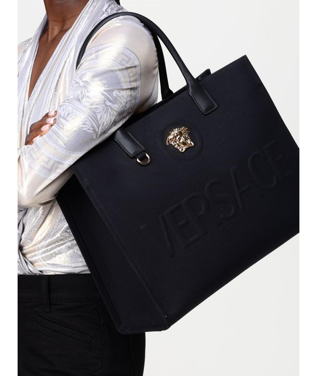 VERSACE Черная тканевая сумка тоут, фото 2