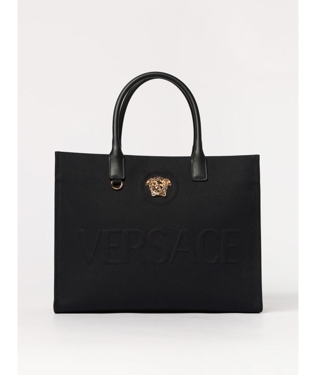 VERSACE Черная тканевая сумка тоут, фото 6