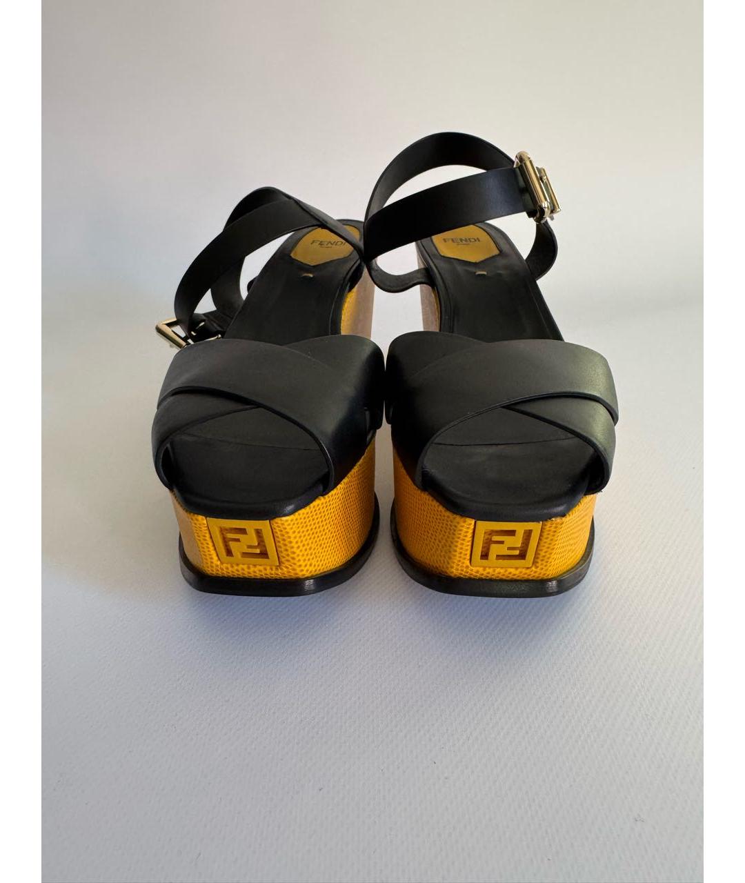 FENDI Черные кожаные босоножки, фото 3