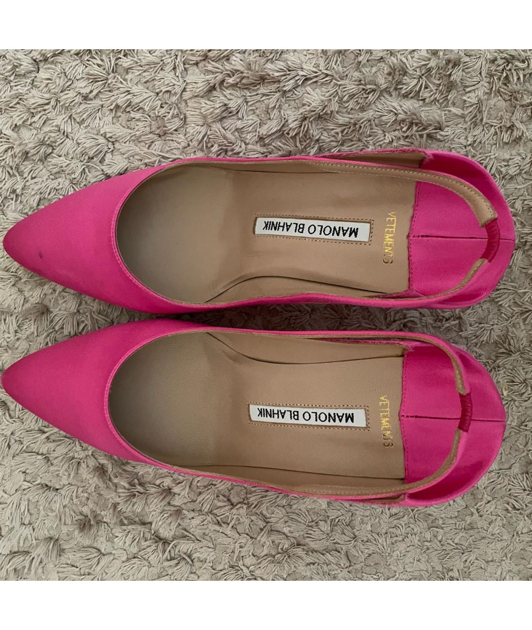 MANOLO BLAHNIK Фуксия текстильные лодочки на низком каблуке, фото 4