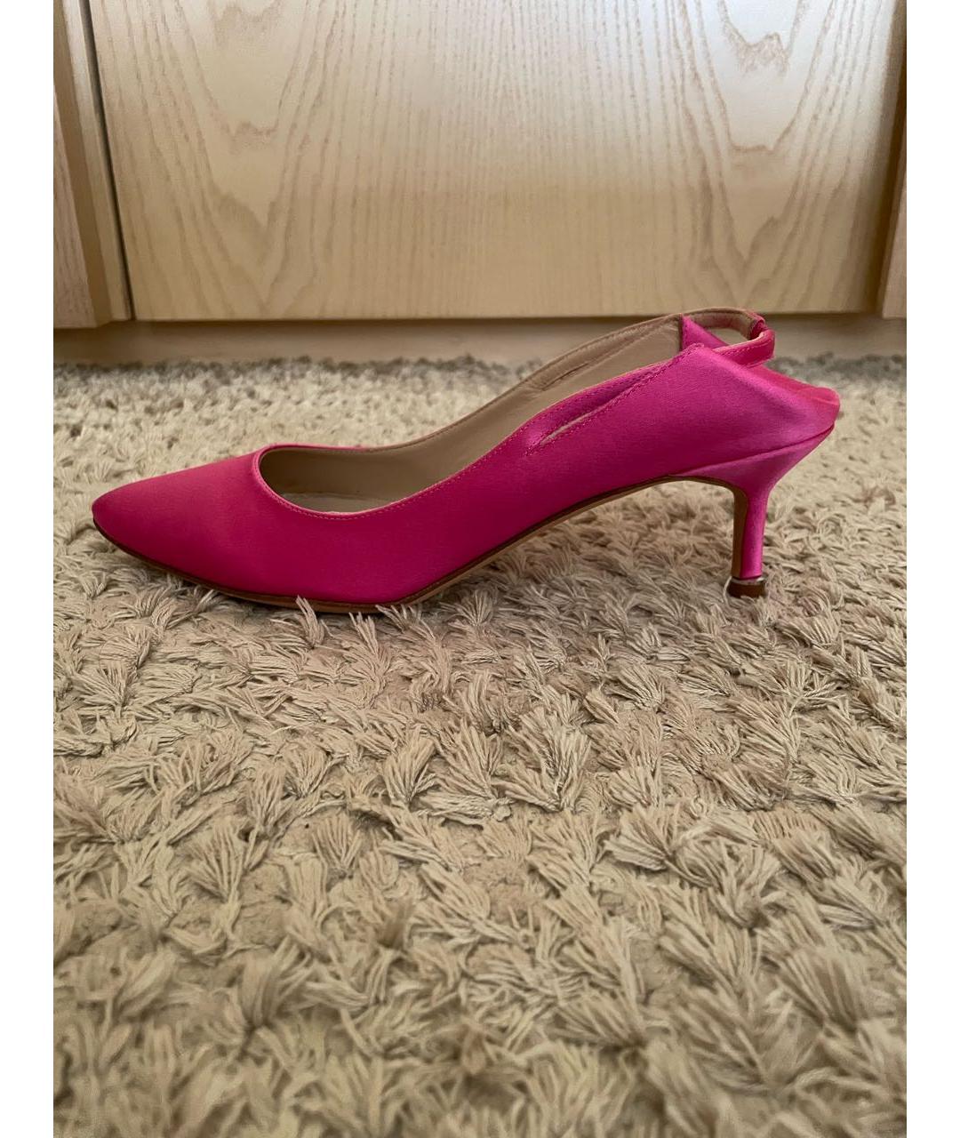 MANOLO BLAHNIK Фуксия текстильные лодочки на низком каблуке, фото 2