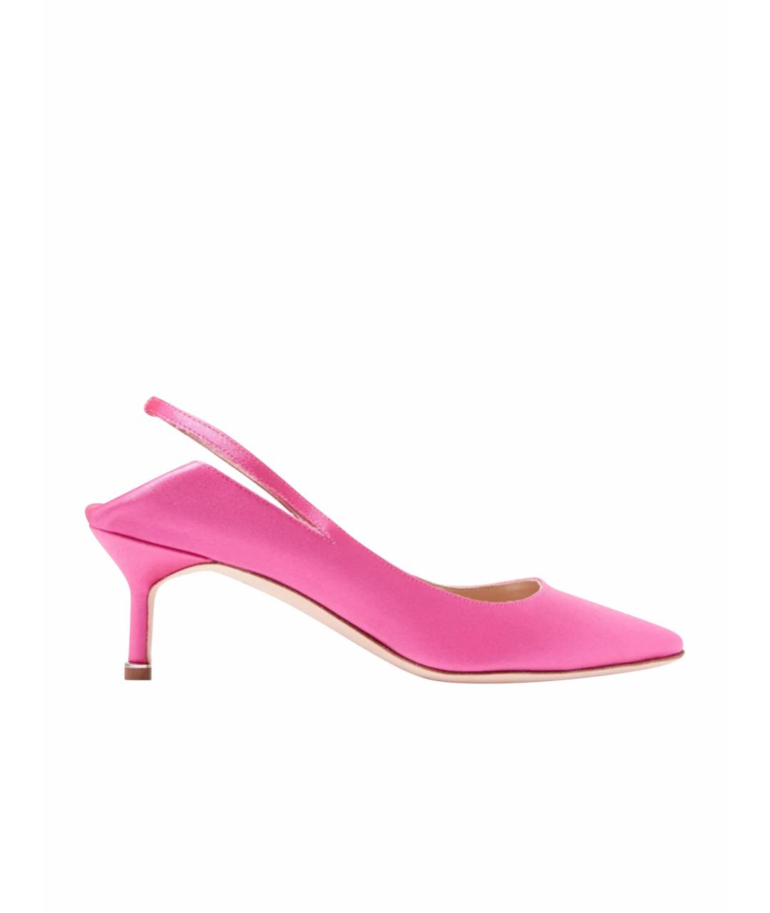MANOLO BLAHNIK Фуксия текстильные лодочки на низком каблуке, фото 1