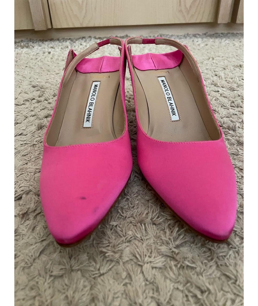 MANOLO BLAHNIK Фуксия текстильные лодочки на низком каблуке, фото 3