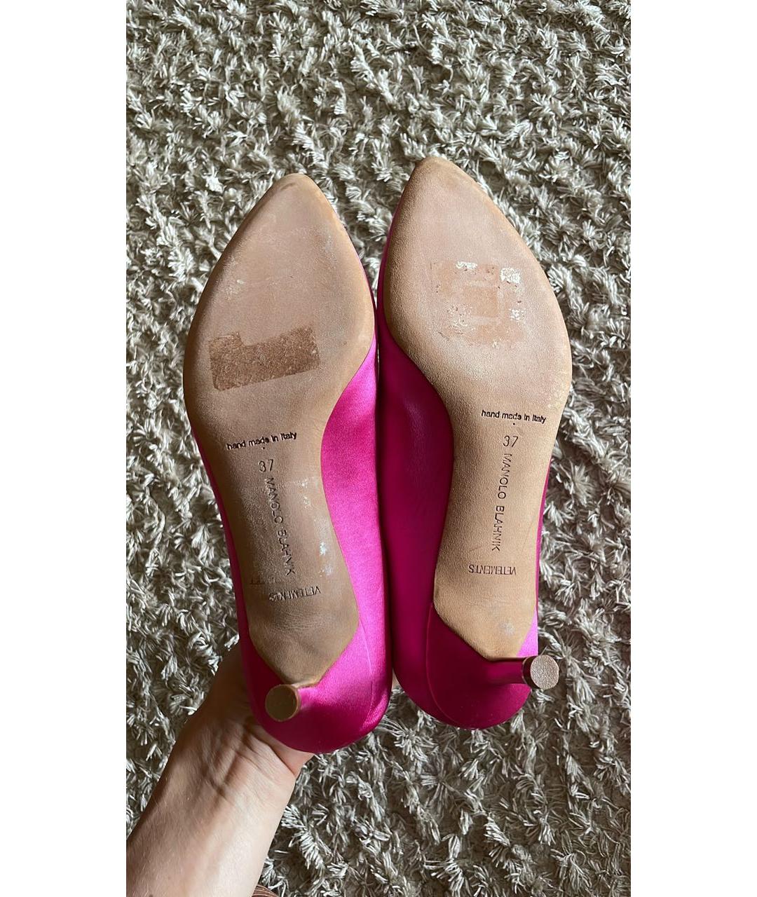 MANOLO BLAHNIK Фуксия текстильные лодочки на низком каблуке, фото 6