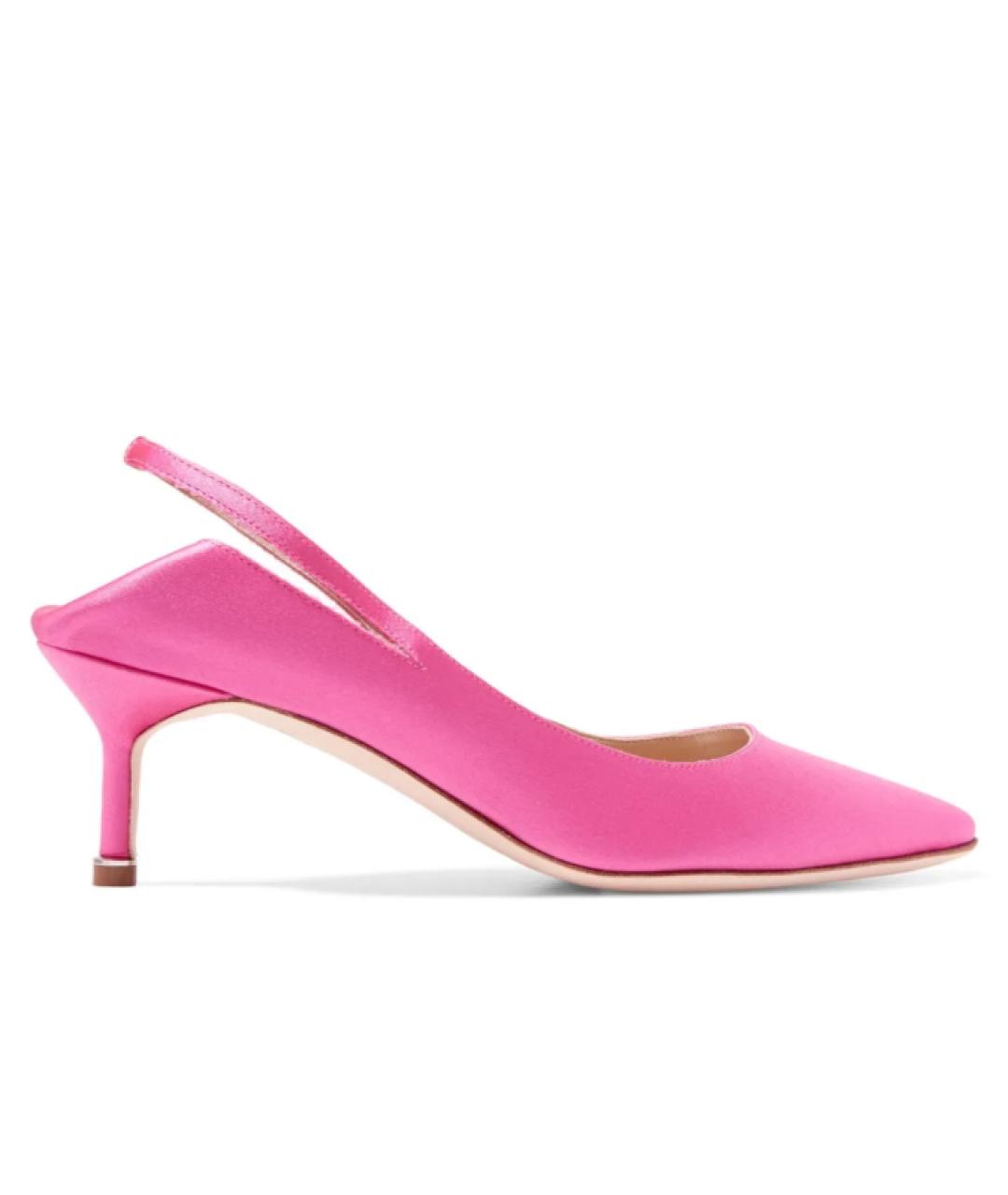MANOLO BLAHNIK Фуксия текстильные лодочки на низком каблуке, фото 8