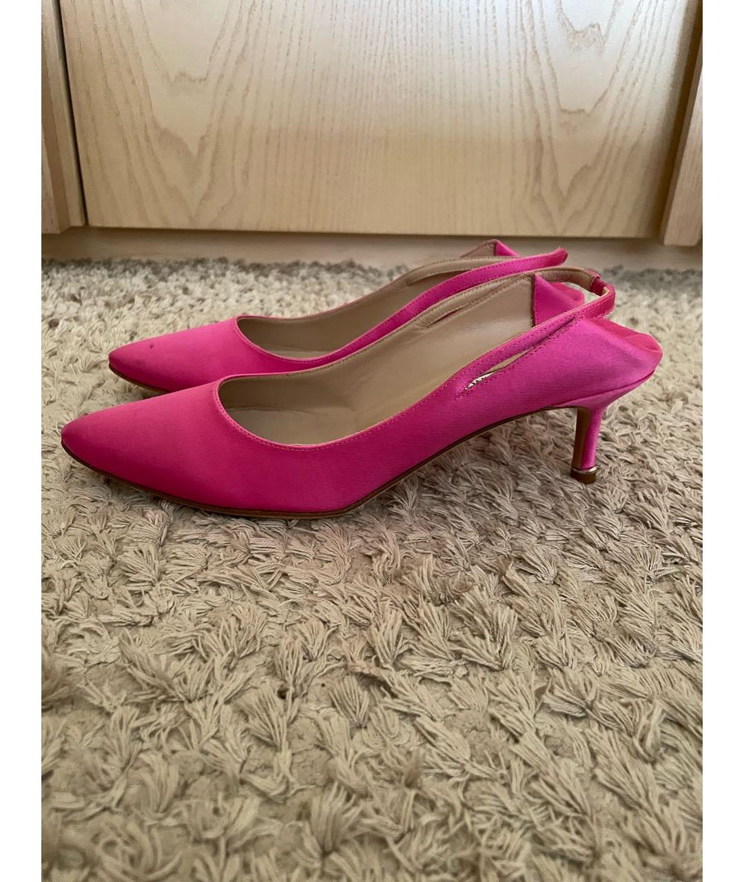 MANOLO BLAHNIK Фуксия текстильные лодочки на низком каблуке, фото 7