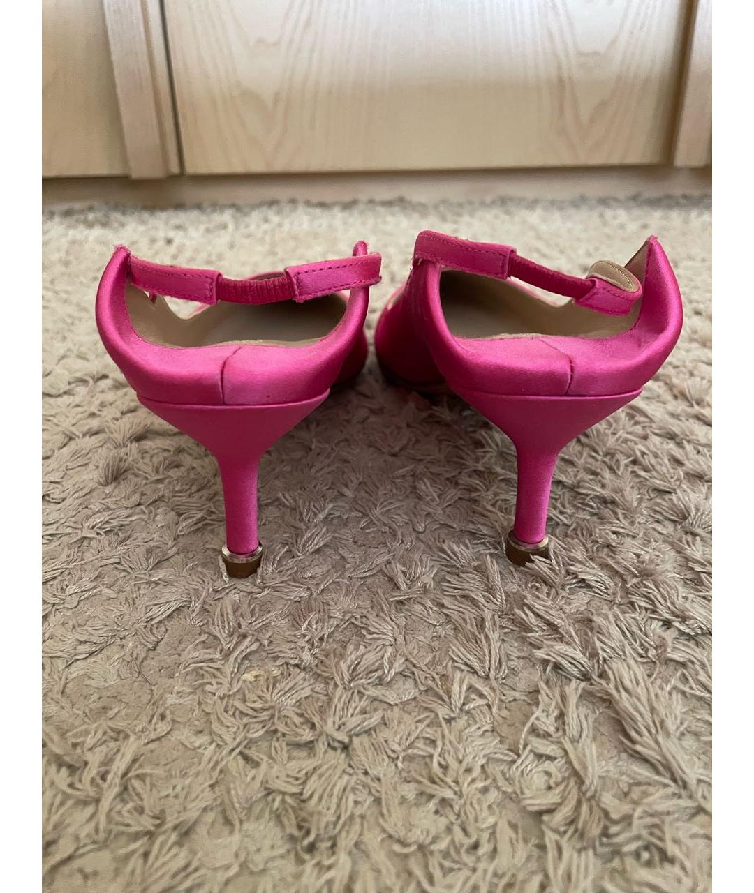 MANOLO BLAHNIK Фуксия текстильные лодочки на низком каблуке, фото 5