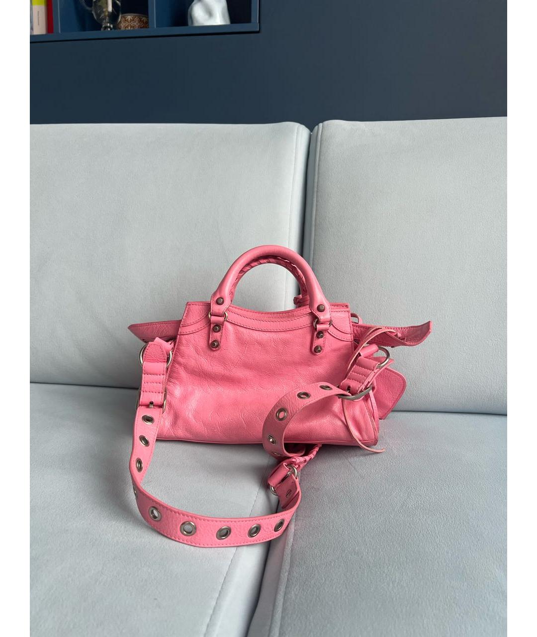 BALENCIAGA Розовая кожаная сумка с короткими ручками, фото 3