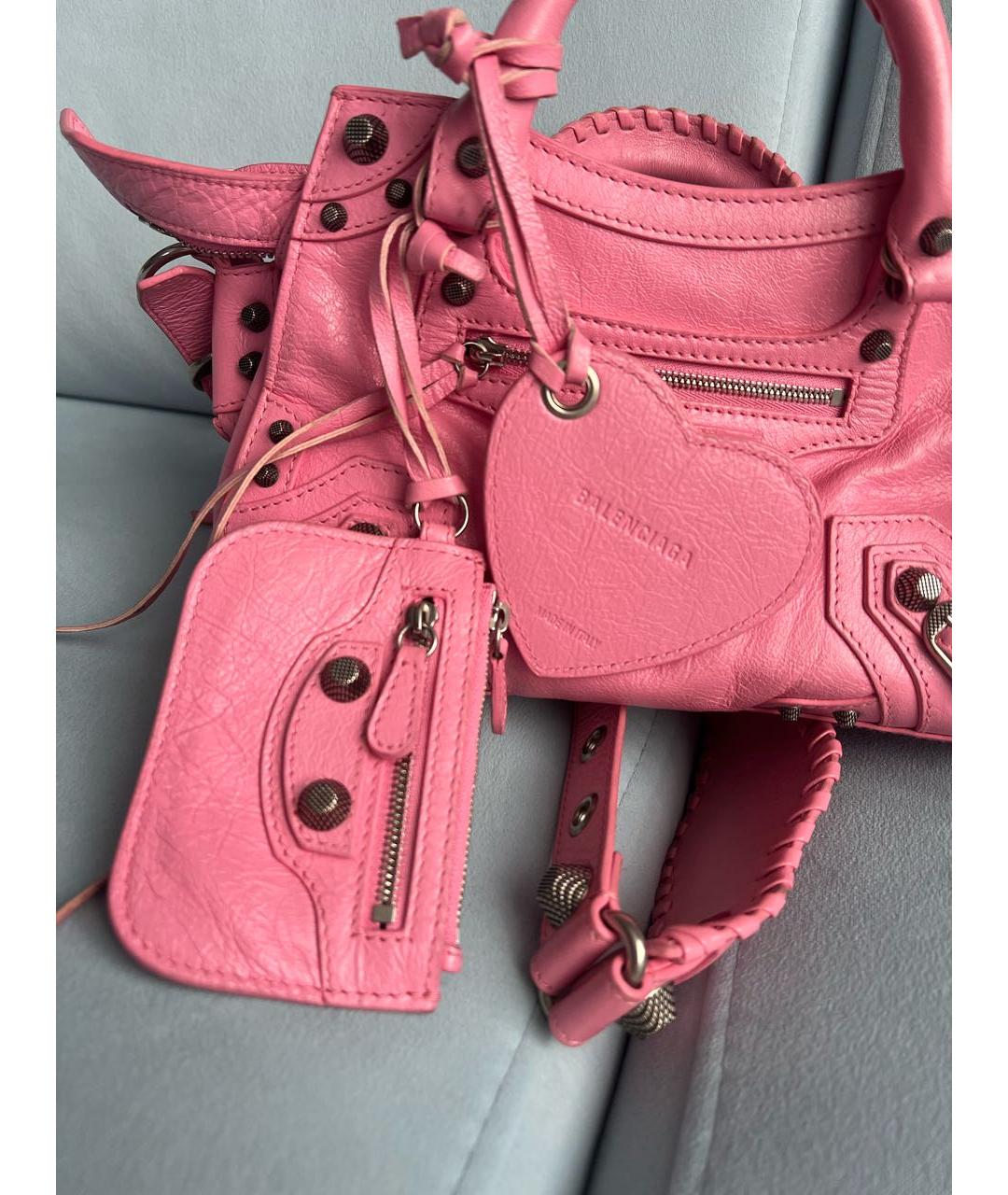 BALENCIAGA Розовая кожаная сумка с короткими ручками, фото 8