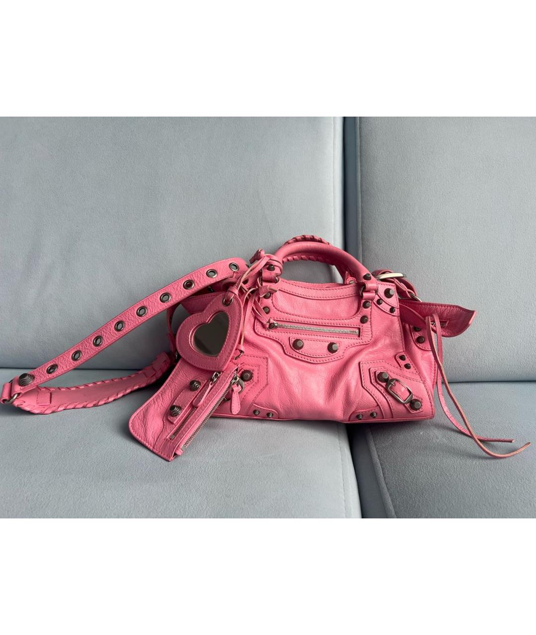 BALENCIAGA Розовая кожаная сумка с короткими ручками, фото 9