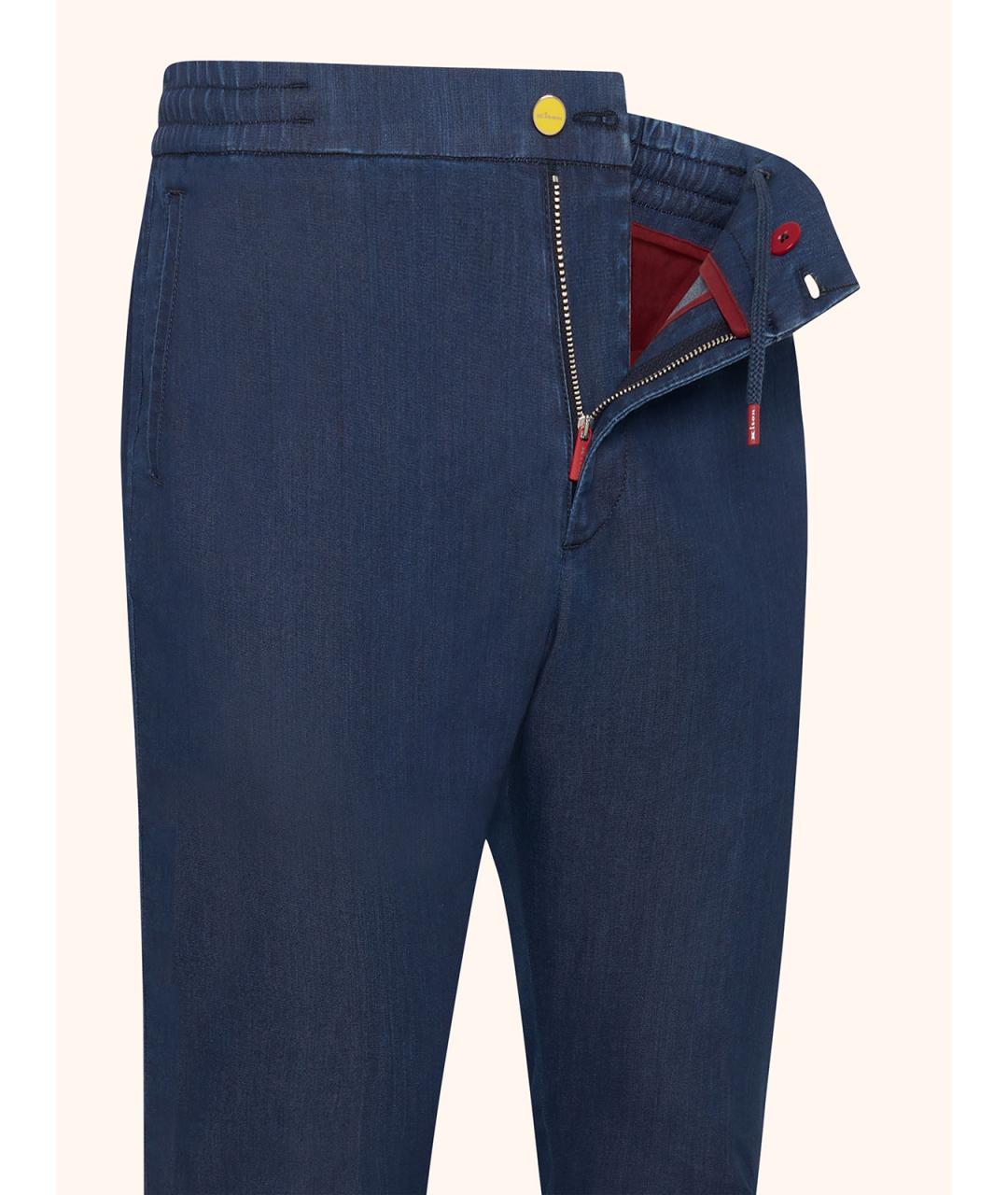 KITON Синие хлопко-эластановые повседневные брюки, фото 3