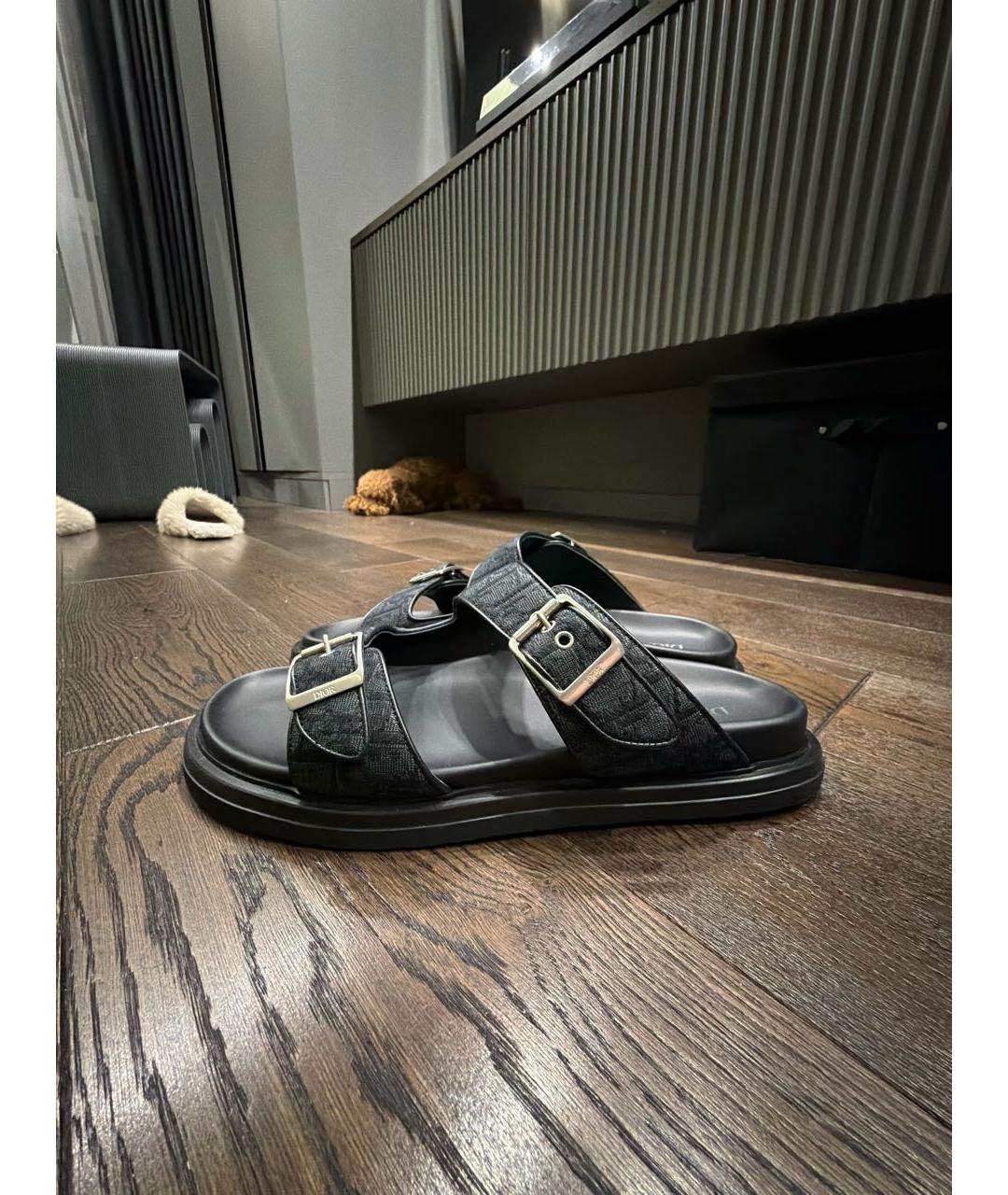 CHRISTIAN DIOR Антрацитовые кожаные шлепанцы, фото 9