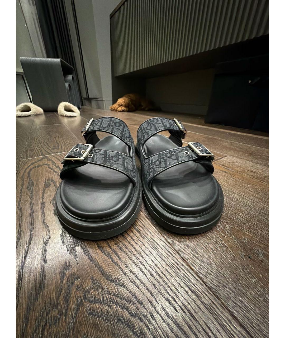 CHRISTIAN DIOR Антрацитовые кожаные шлепанцы, фото 2